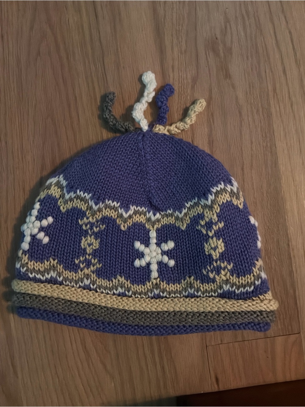 Vintage NWT LTD Snowflake Beanie Hat Fleece Lined Blue Fair Isle Y2K 10” x 8”